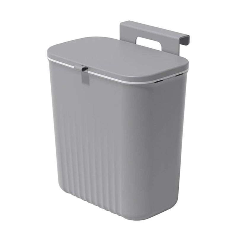 Meneflix Meneflix Kitchen Compost Bin Hanging Kitchen Cabinet Door Cupboard Bins with Lid or Wall Sticking Bathroom Trash Can with Sliding Cover for Bathroom Toilet Motorhome Bedroom 9L GREY  - Image 1