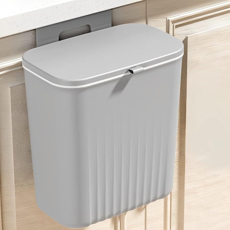 Meneflix Meneflix Kitchen Compost Bin Hanging Kitchen Cabinet Door Cupboard Bins with Lid or Wall Sticking Bathroom Trash Can with Sliding Cover for Bathroom Toilet Motorhome Bedroom 9L GREY  - Image 2