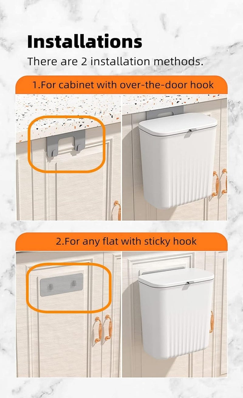 Meneflix Meneflix Kitchen Compost Bin Hanging Kitchen Cabinet Door Cupboard Bins with Lid or Wall Sticking Bathroom Trash Can with Sliding Cover for Bathroom Toilet Motorhome Bedroom 9L GREY  - Image 5