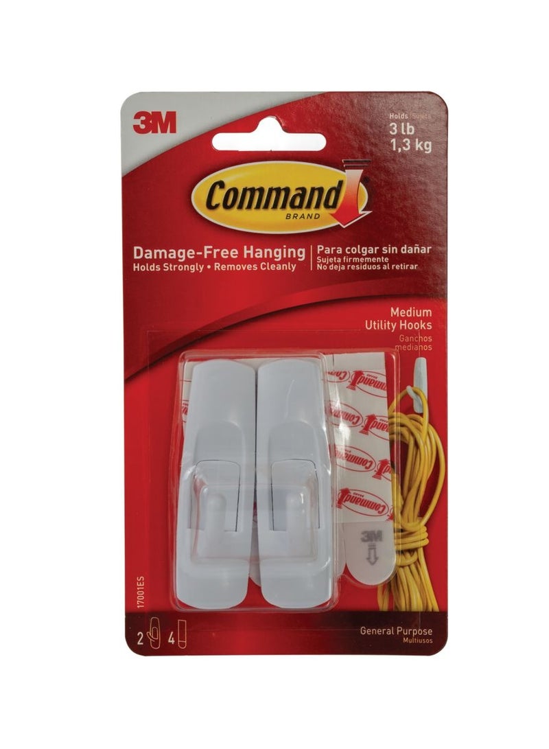 Command 2-Piece Self Adhesive Utility Hook White Medium - Image 1