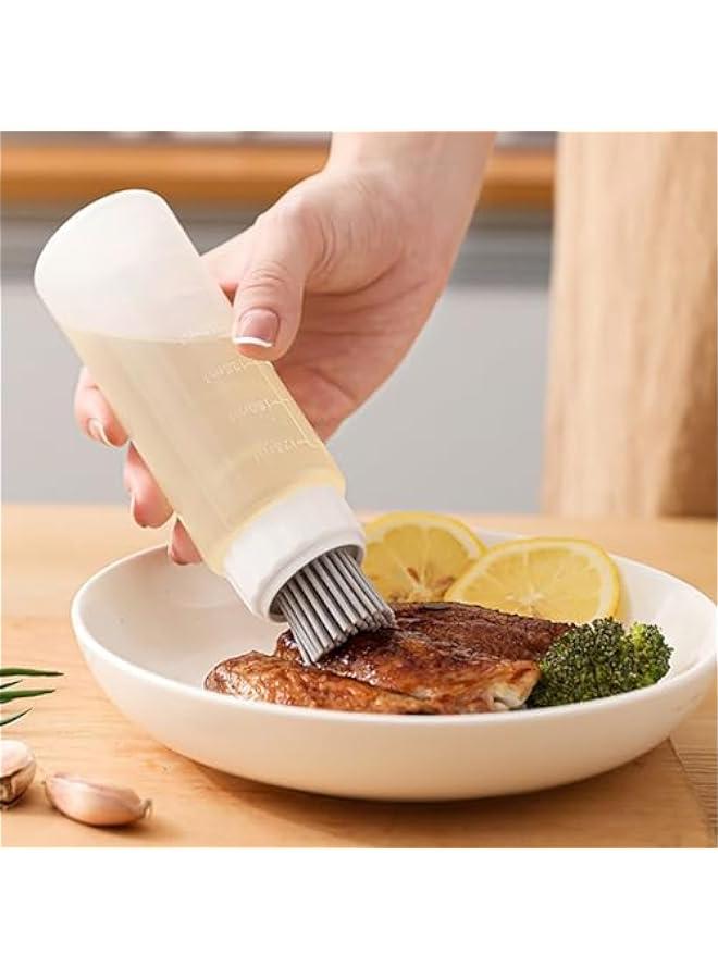 Transparent Oil Bottle with Flexible Bristle Design  Scale, Food Grade BPA Container for Kitchen Supplies, Multipurpose Gadget Tool with Sauce Brush. - Image 5