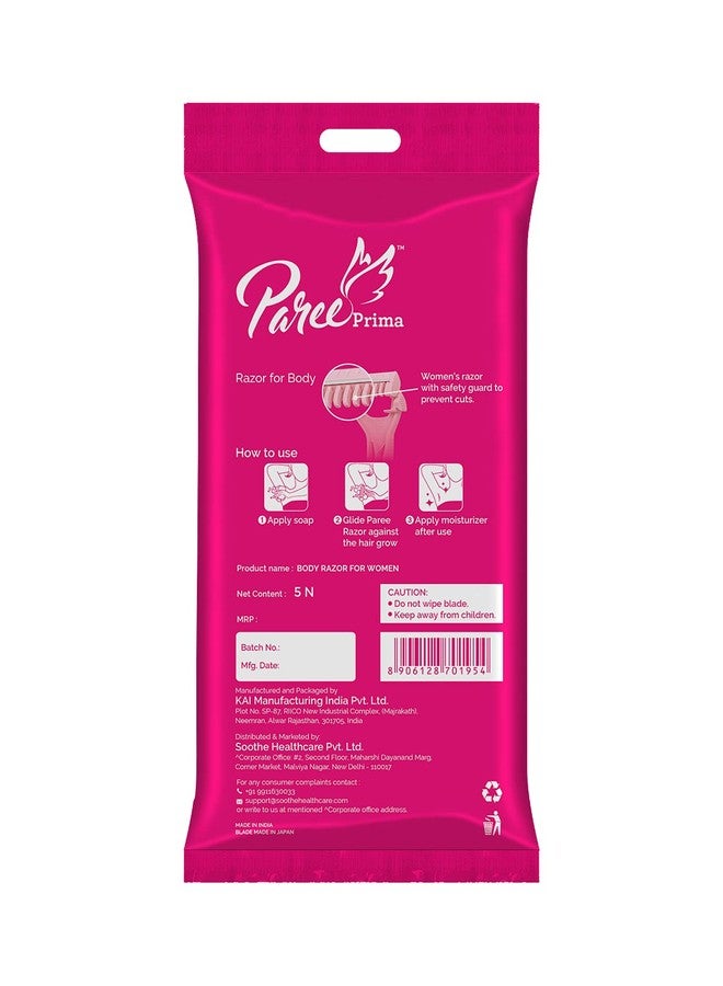 Paree Prima Premium Hair Removal Full Body Razor for Women | Travel Friendly & Hassle-Free Shaving Razor - Pack of 5 - Image 2
