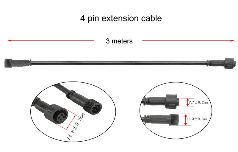 FVTLED Pack of 5, FVTLED 3m 9.84ft 4Pin Extension Cable Wire with Male and Female Connectors at Both Ends Only for FVTLED RGB Multi-Color LED Deck Light - Image 2