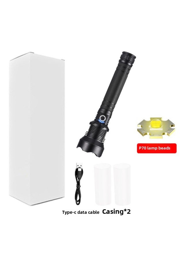 P70 Telescopic Zoom Strong Light Aluminum Alloy Flashlight TYPE-C Strong Light Remote Power Display Outdoor Flashlight