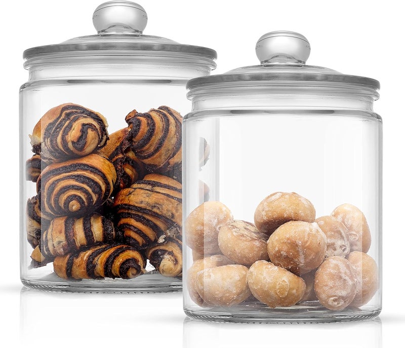 JoyJolt Elegant Cookie Jar. 2 Large Glass Jar With Lid. Jars for Kitchen Counter with Lids, Candy Jar, Decorative Apothecary Canisters, Half Gallon Lid Airtight - Image 1