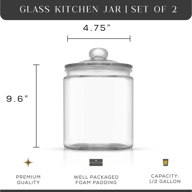 JoyJolt Elegant Cookie Jar. 2 Large Glass Jar With Lid. Jars for Kitchen Counter with Lids, Candy Jar, Decorative Apothecary Canisters, Half Gallon Lid Airtight - Image 2