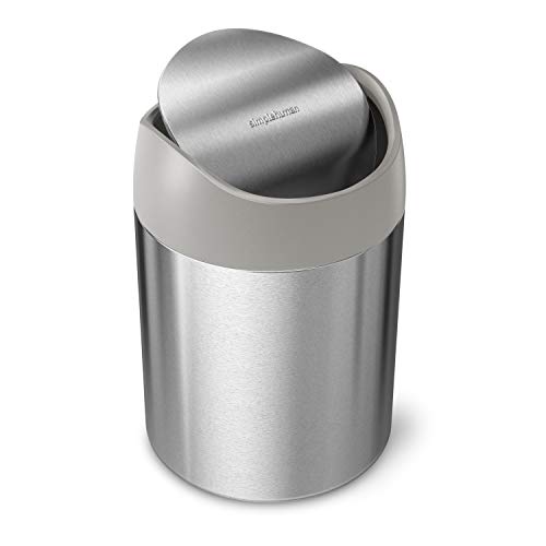 simplehuman, Brushed Stainless Steel 1.5 Liter / 0.4 Gallon Mini Countertop Trash Can - Image 1