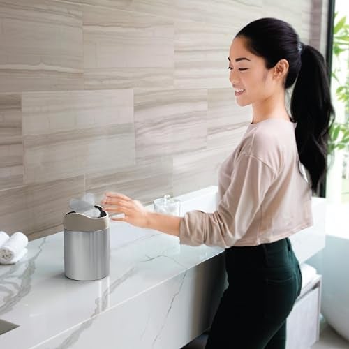simplehuman, Brushed Stainless Steel 1.5 Liter / 0.4 Gallon Mini Countertop Trash Can - Image 3