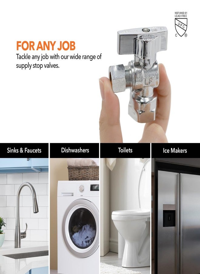 أتش بي أس صمامات إيقاف إمداد زاوية نحاسية خالية من الرصاص، ربع دورة، خيط FIP 1/2 بوصة × ضغط 3/8 بوصة (عبوة من 6 قطع) - Image 3