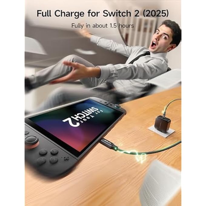 jsaux شاحن USB C بقوة 65 واط لجهاز نينتندو سويتش 2، ROG ALLY، STEAM DECK، الأجهزة اللوحية، اللابتوبات، سامسونج جالاكسي، بيكسل، شاحن سريع بقوة 65 واط مع كابل USB C إلى C بطول 6.6 قدم، قابس EU و UK - Image 2