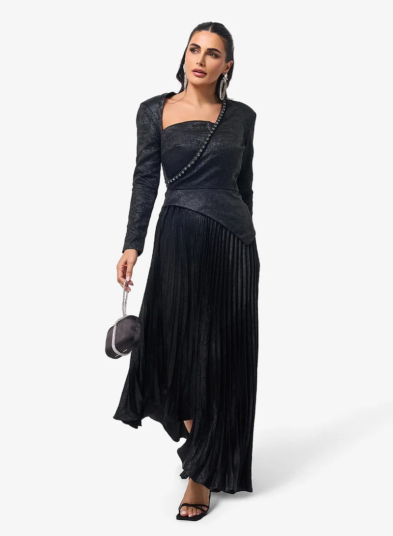 Threadz by Ajooni Pleated Long Sleeve Maxi Dress