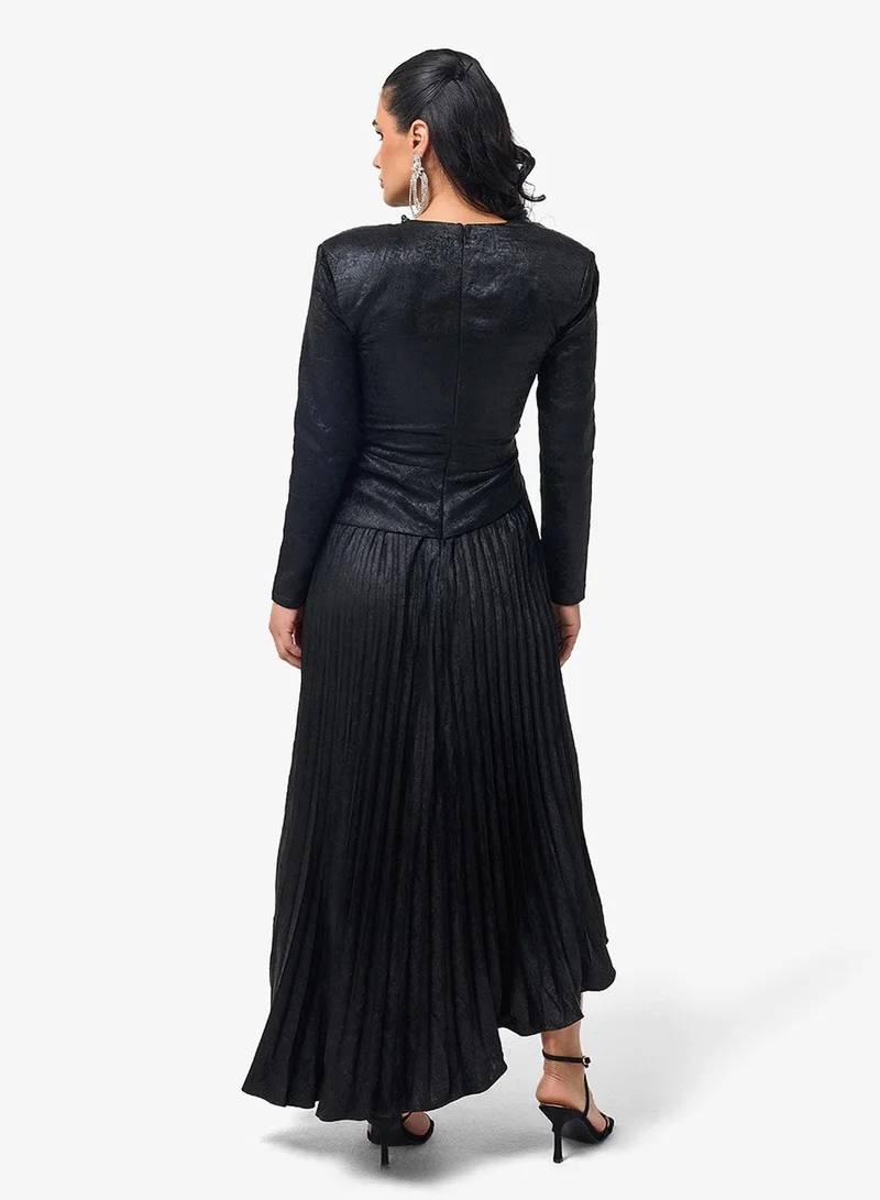 Threadz By Ajooni  Pleated Long Sleeve Maxi Dress for Women | Best Price UAE