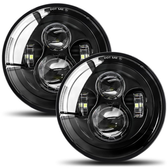 Unishine 2Pcs Projector 7 Inch Led Headlights Hilo Beam 7 Round Headlight H6024 Led Headlight Compatible With Jeep Wrangler Jk Cj Tj Fit For Miata Chevy S2