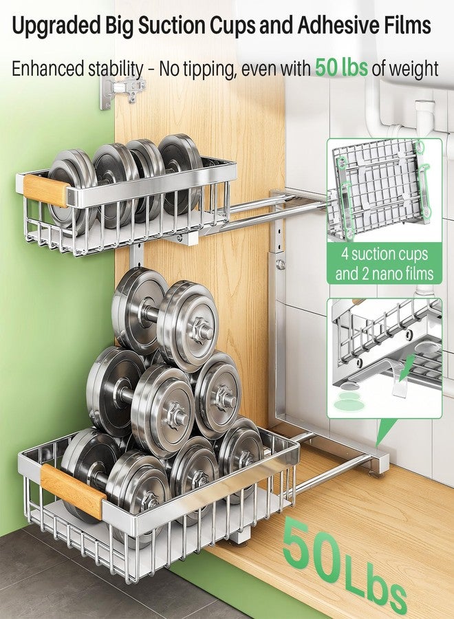 Kitstorack Under Sink Organizer, Stainless Steel 2 Packs 2 Tier Under Sink Organizers and Storage, Slide out Pull out Cabinet Shelf, Sliding Drawer for Kitchen Bathroom Pantry Cabinet Closet Organization Rack - Image 5