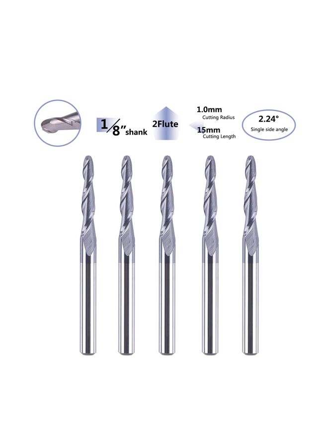 5PCS Tapered Ball Nose Carving End Mill 4MM Shank 1MM Radius 2MM Diameter Tips 3D Woodworking Tool CNC Router Bits - Image 2
