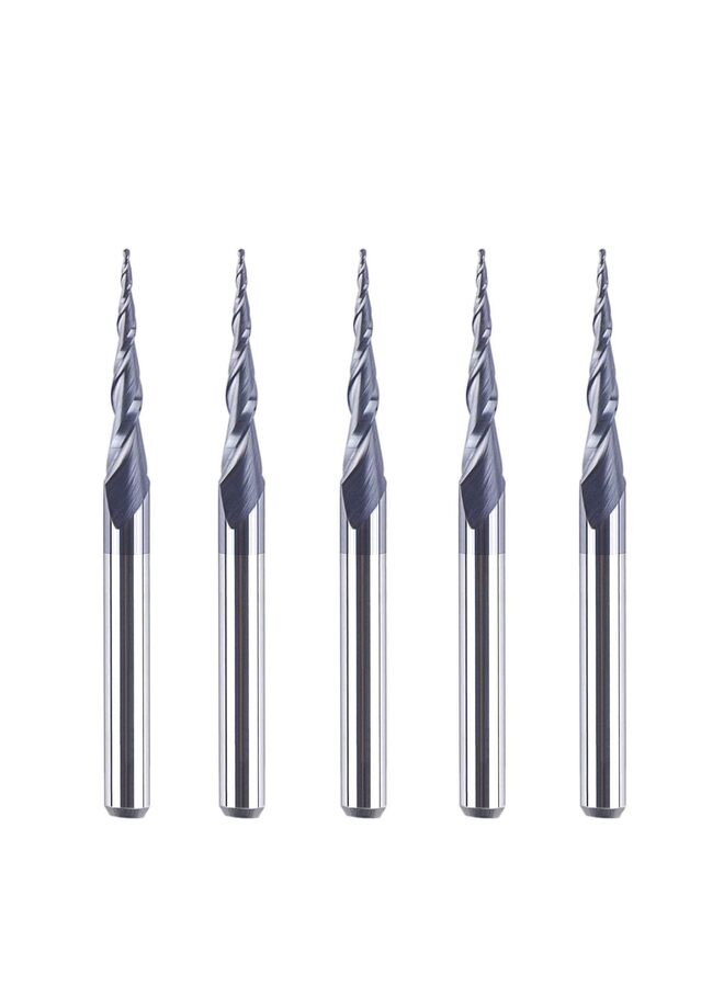 5PCS Tapered Ball Nose Carving End Mill 4MM Shank 1MM Radius 2MM Diameter Tips 3D Woodworking Tool CNC Router Bits - Image 1