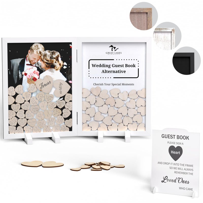 Great Lakes Memories GLM Guest Book Alternative with Sign 160 Hearts and 4 Large Hearts Guest Book for Reception Wedding Decor White