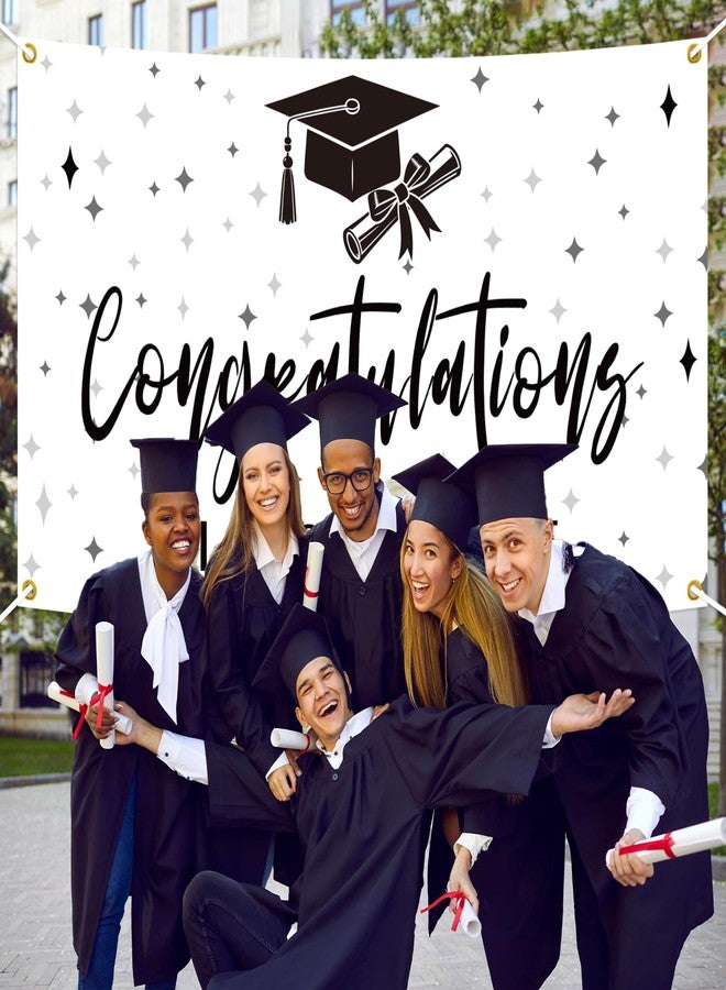 Ramciyo Congratulations Class of 2025 Backdrop, Black & White 2025 Grad Photo Backdrop, High School College Graduation Classroom Banner, Congrats Grad 2025 Graduation Party Decorations, 5.9 * 3.6Ft - Image 5