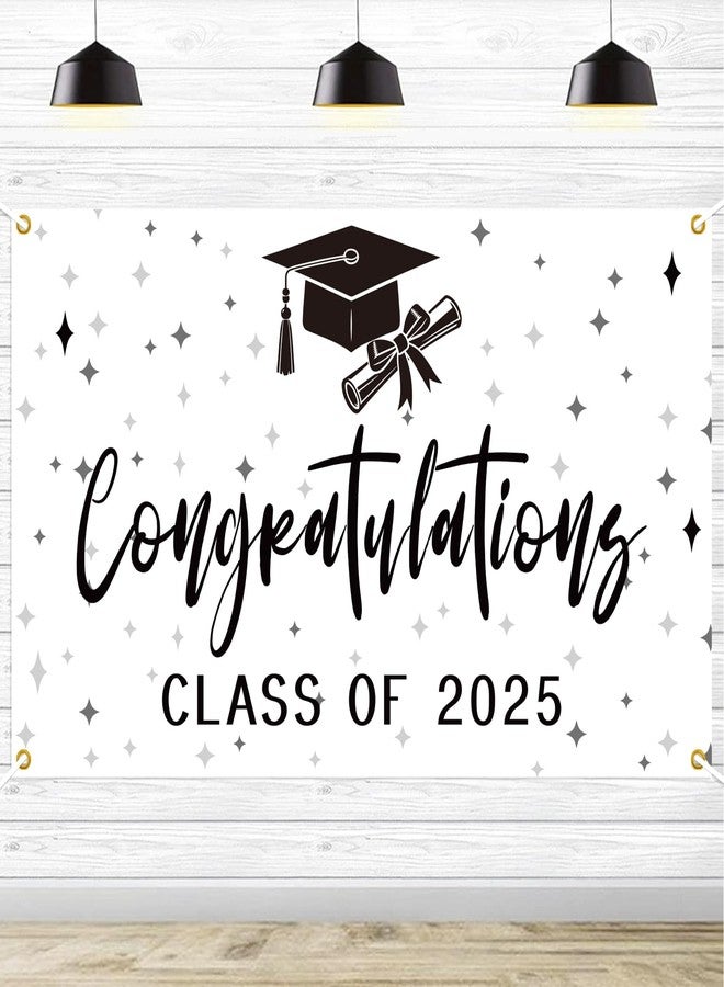 Ramciyo Congratulations Class of 2025 Backdrop, Black & White 2025 Grad Photo Backdrop, High School College Graduation Classroom Banner, Congrats Grad 2025 Graduation Party Decorations, 5.9 * 3.6Ft - Image 1