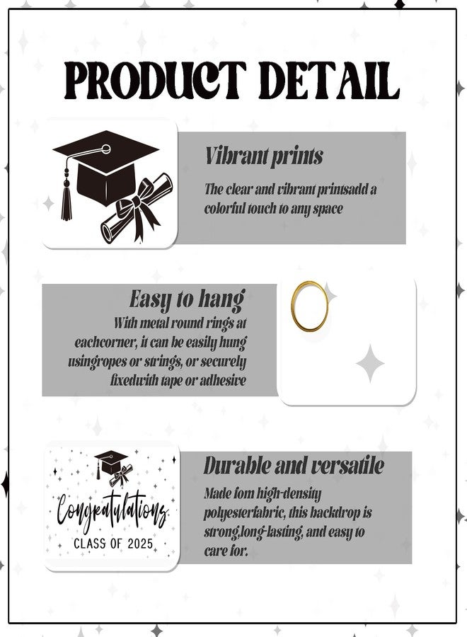 Ramciyo Congratulations Class of 2025 Backdrop, Black & White 2025 Grad Photo Backdrop, High School College Graduation Classroom Banner, Congrats Grad 2025 Graduation Party Decorations, 5.9 * 3.6Ft - Image 2