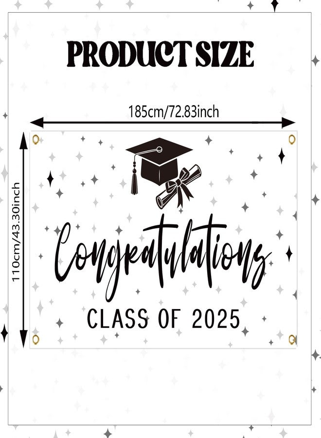 Ramciyo Congratulations Class of 2025 Backdrop, Black & White 2025 Grad Photo Backdrop, High School College Graduation Classroom Banner, Congrats Grad 2025 Graduation Party Decorations, 5.9 * 3.6Ft - Image 3
