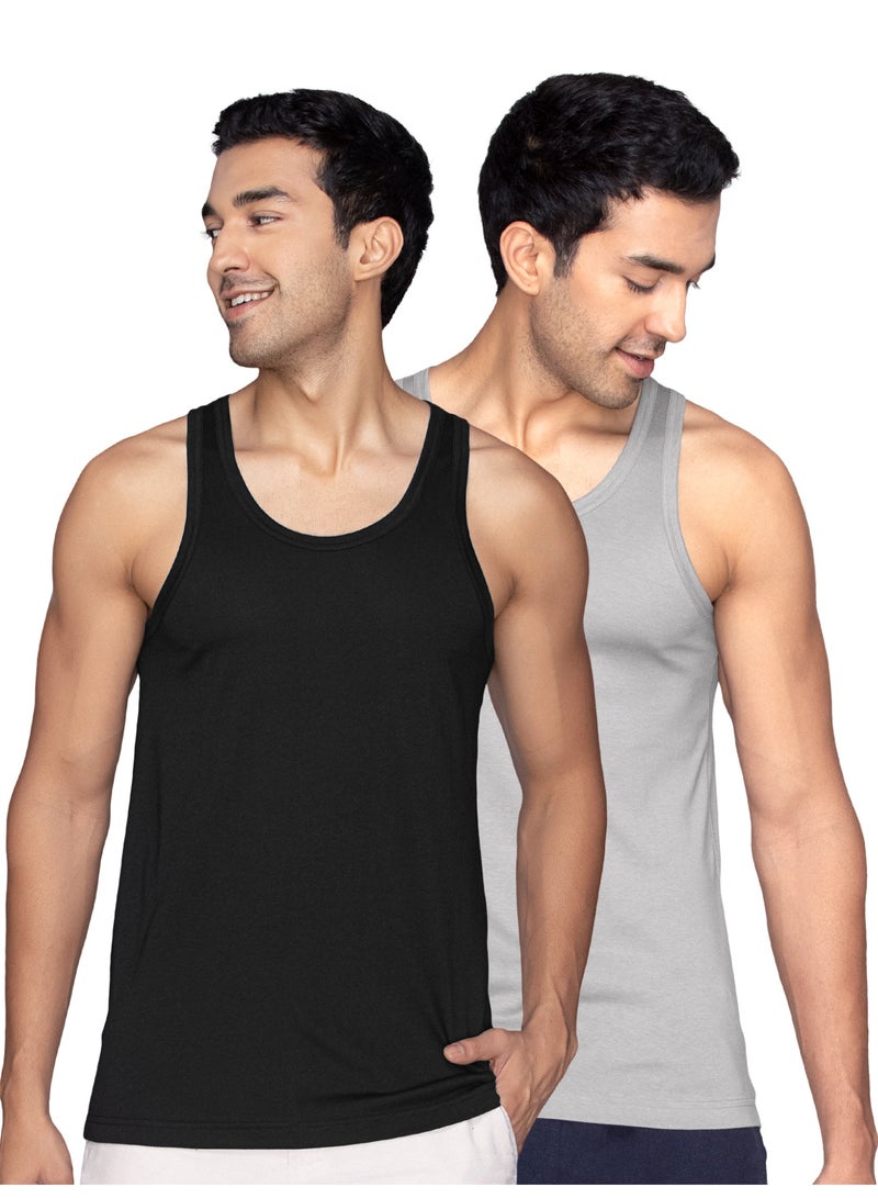 اكس واي اكس اكس XYXX صدرية رجالية سادة بقصّة عادية من القطن الممشط، عبوة من قطعتين - Image 1