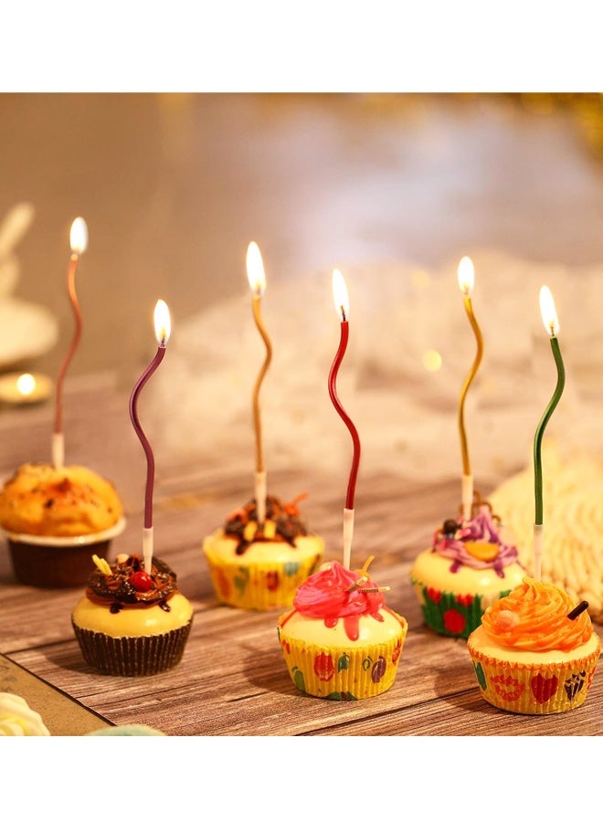 12 Pcs Twisted Spiral Birthday Candles, Metallic Long Cake Candles with Holders for Birthday Wedding Party - Image 4