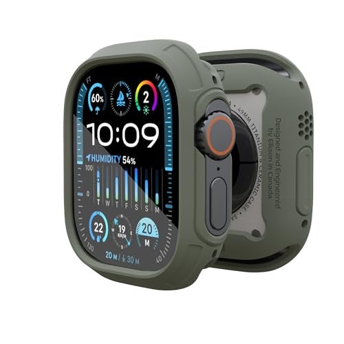 elkson Made for Apple Watch Ultra 3/2/1 Bumper Case 49mm Screen Protector Tempered Glass, Quattro Max Series Rugged for iWatch, Military Grade Durable Protective Cover, Flexible Shock Proof, Green - Image 1