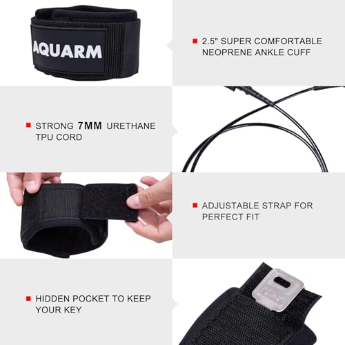 AQUARM Surfboard Leash 6/7/8/9 Feet Straight Leg Rope Premium SUP Leashes Ankle for Surfing - Image 2