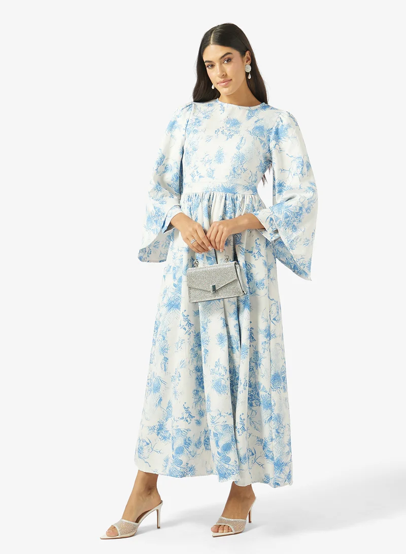 Khizana  Printed Flared Sleeve Dress for Women | Best Price UAE