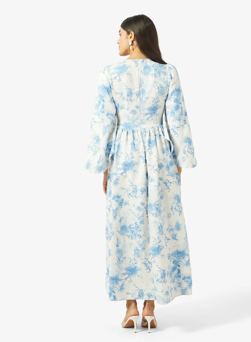 خزانة Printed Flared Sleeve Dress