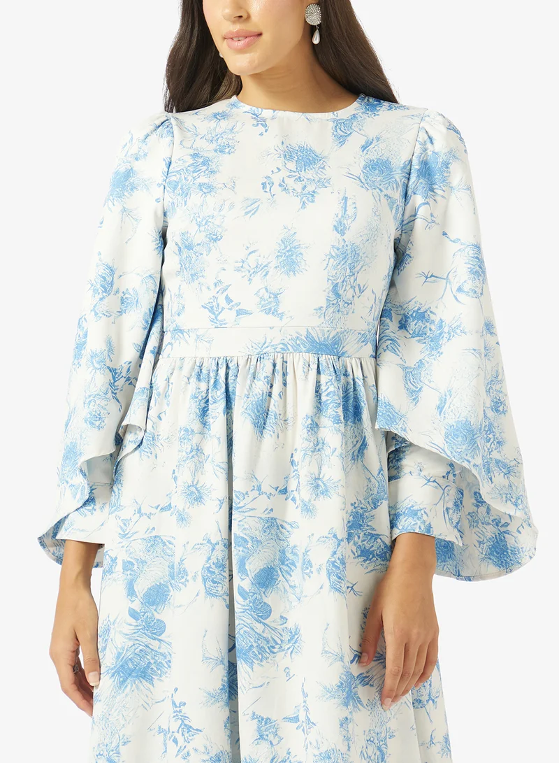 Khizana  Printed Flared Sleeve Dress for Women | Best Price UAE