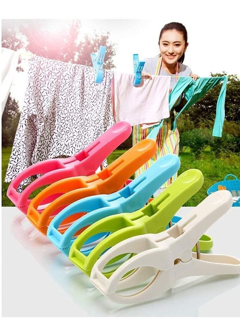 Y&D - Beach Towel Clips Super Jumbo Plastic Chair Clip Holder for Pool Lounger, Large Quilt Clothes Pegs Hanging Clamps to Stop Towels Blowing Away 5 Pack Random Color - Image 1