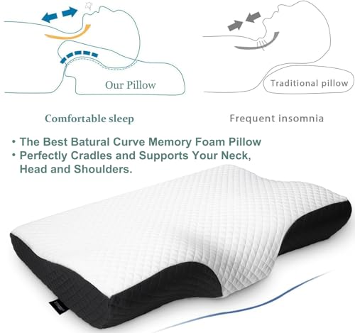 EPABO Contour Memory Foam Pillow Orthopedic Sleeping Pillows Ergonomic Cervical Pillow for Neck Pain for Side Sleepers Back and Stomach Sleepers Free Pillowcase Included Firm Queen - Image 3