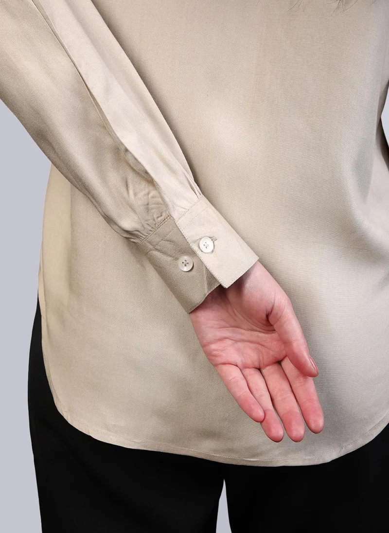Urbano Fashion  Urbano Fashion Women's Beige Modal Viscose Full Sleeve Regular Fit Casual Solid Shirt with Mandarin Collar for Women | Best Price UAE