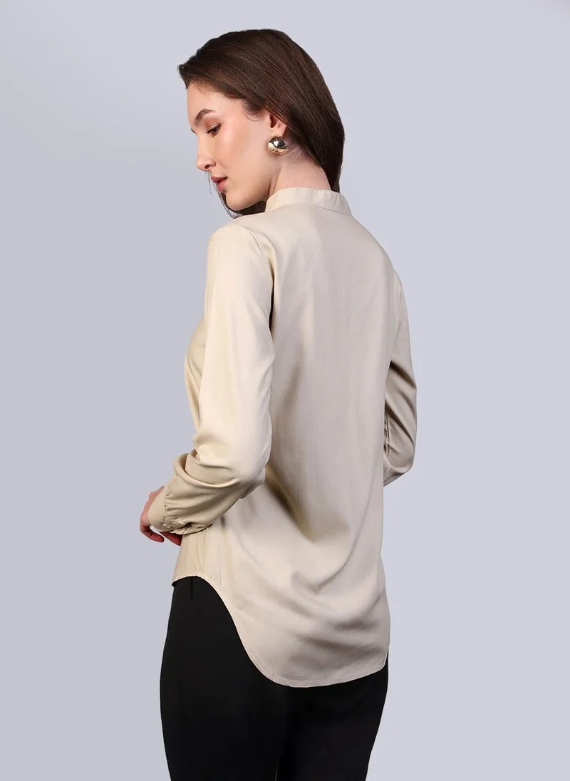 Urbano Fashion  Urbano Fashion Women's Beige Modal Viscose Full Sleeve Regular Fit Casual Solid Shirt with Mandarin Collar for Women | Best Price UAE