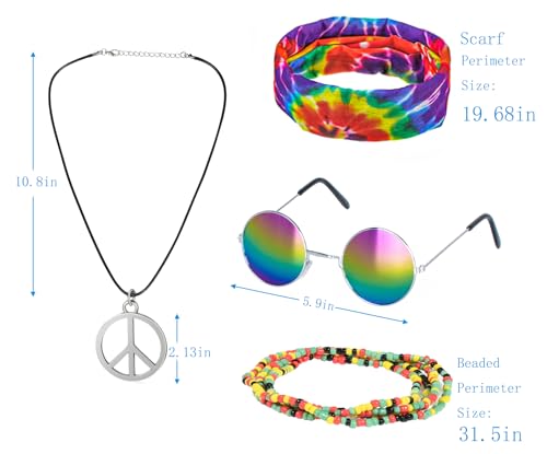 TOGROP Hippie Costume for Men Momen 60s 70s Colorful T-Shirt 5 PCS Accessories Set for Theme Party Large - Image 5