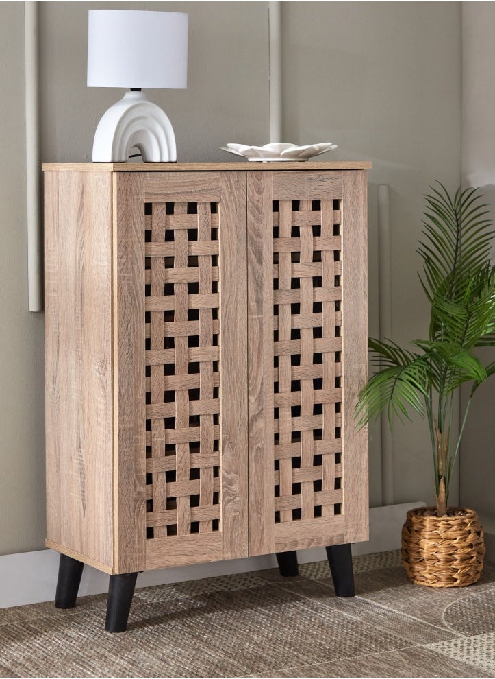 Home Box خزانة أحذية بيلفورد 12 زوج ببابين و3 أرفف، خشب هندسي مع قشرة فويل، بني  - Image 1