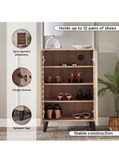 Home Box Belford 12-Pair Shoe Cabinet with 2 Doors , 3 shelves , Engineered Wood With Foil Veneer,Brown  - Image 5