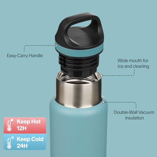 BJPKPK Insulated Water Bottle 18OZ Stainless Steel Water Bottle with Handle Double Walls Vacuum Insulated BPA Free Flask Light Blue - Image 3