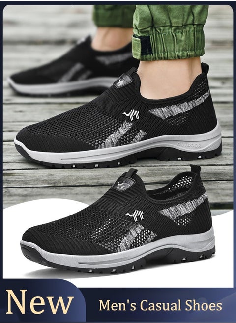 Lightweight and breathable slip-on: Large size men's anti-slip mesh walking shoes, perfect for casual strolls in the summer
