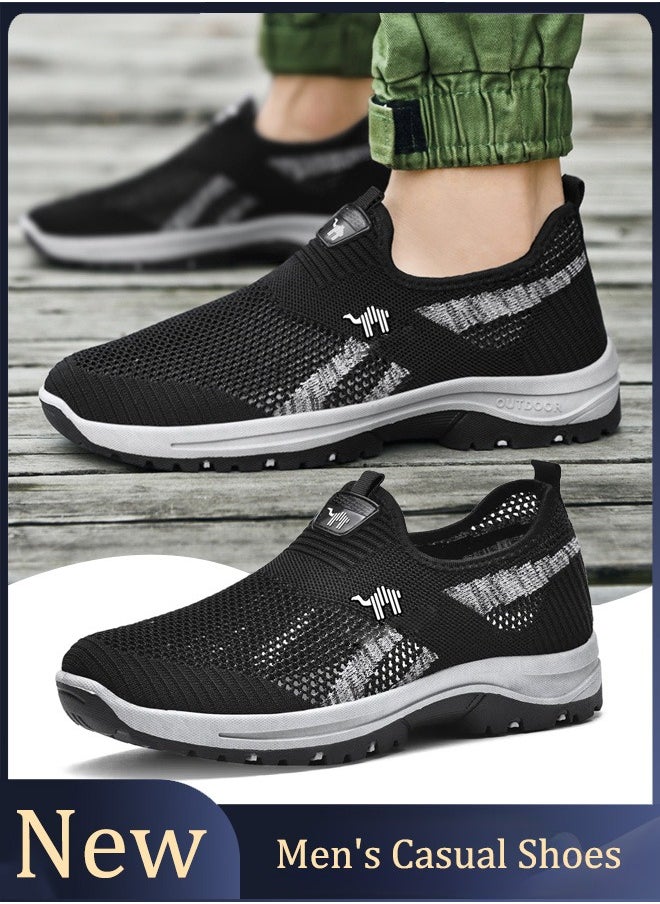 Lightweight and breathable slip-on: Large size men's anti-slip mesh walking shoes, perfect for casual strolls in the summer