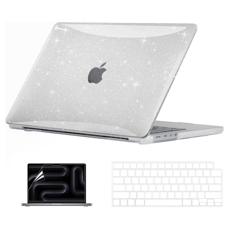 EooCoo Case Compatible with MacBook Pro 14 inch M5 2026-2021 M4 M3 M2 M1 Pro/Max Chip, Hard Shell Cases with Keyboard Cover, Screen Protector - Sparkly Clear - Image 1