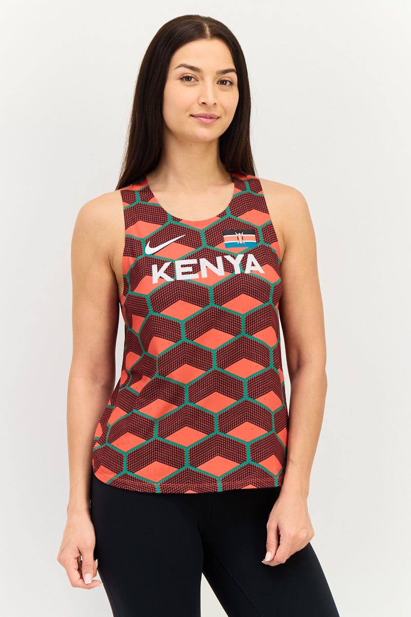 Nike Women Slim Fit Sleeveless Team Kenya Aero Swift Running Tank Top, Multicolor - Image 1