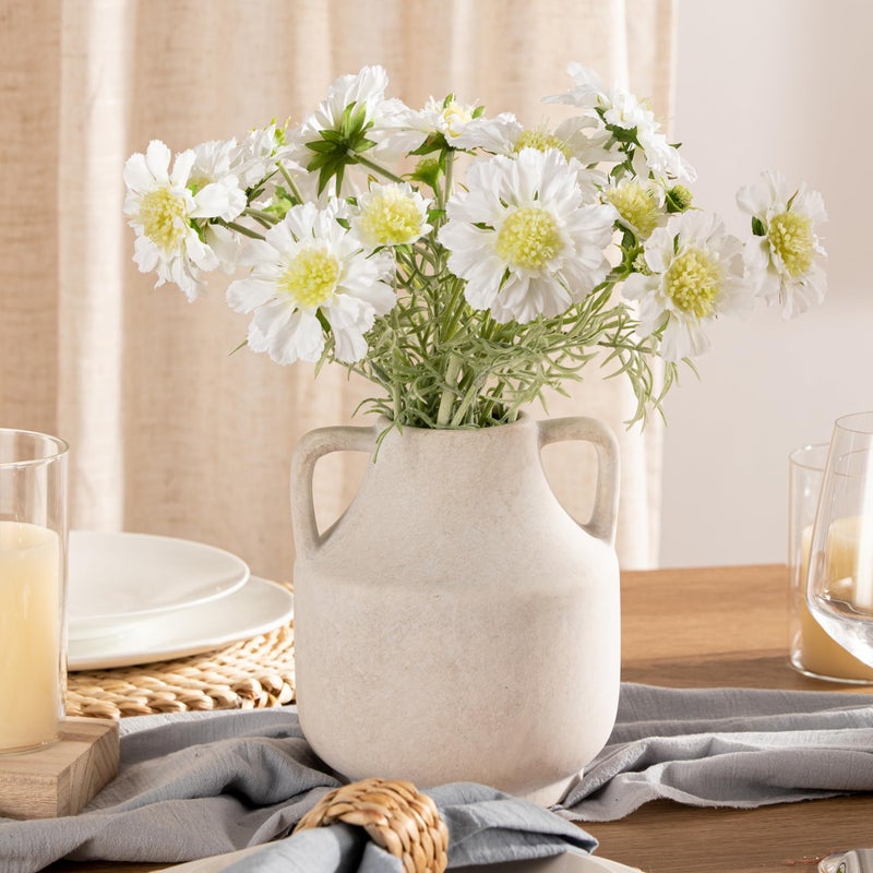 Mitt&Ditt Ceramic Flower Vase with Handles, 8 inch Tall Off-White Vase, Decorative Terracotta Vases, Farmhouse Rustic Pottery Vases for Home Decor, Living Room, Table - Image 4