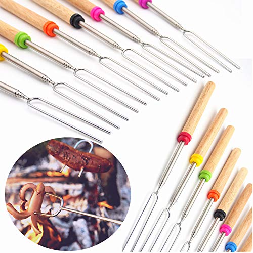 Hadoife Marshmallow Roasting Sticks Wooden Handle Set of 12 Smores Skewers Telescoping Forks 32 inch with Portable Bag for Hot Dog Campfire Camping Stove BBQ Tools - Image 3