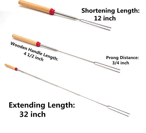 Hadoife Marshmallow Roasting Sticks Wooden Handle Set of 12 Smores Skewers Telescoping Forks 32 inch with Portable Bag for Hot Dog Campfire Camping Stove BBQ Tools - Image 2