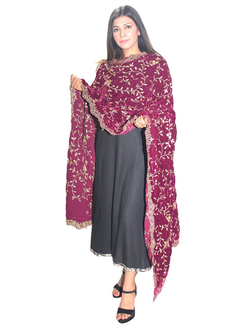 Matelco Women's Velvet Embroidered Dupatta (Wine), Free Size - Image 5