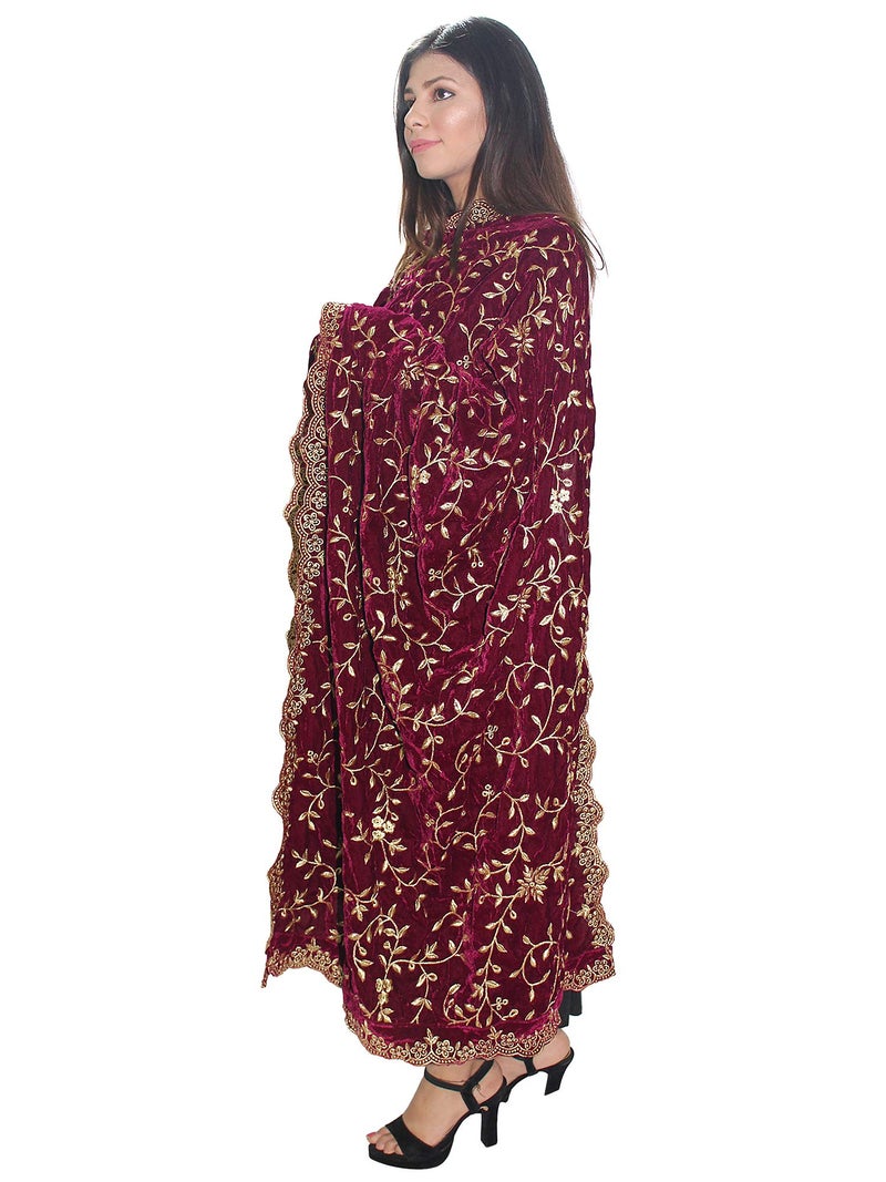 Matelco Women's Velvet Embroidered Dupatta (Wine), Free Size - Image 3