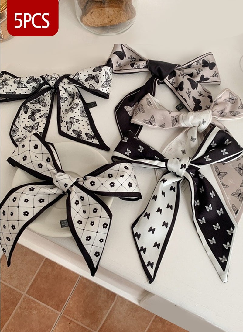 بيروي 5 قطع وشاح حريري متعدد الوظائف من الحرير، حقيبة أزياء حقيبة تحمل شريطًا بمقبض شريط، وشاح شعر نسائي، وشاح حقيبة يد، وشاح محفظة يد، حزام زينة صندوق هدايا، مناسب لعصابات الرأس، عصابات العنق عصابات الشعر عصابات الشعر عصابات الشعر مقابض شرائط الأوشحة الحريرية حقائب هدايا الموضة - Image 1